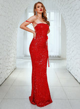 Beautiful Tonight Red Strapless Sequin Dress - Fashion Genie Boutique