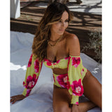 Leighton Green Bardot Long Sleeve Bikini Swimsuit - Fashion Genie Boutique