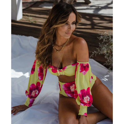 Leighton Green Bardot Long Sleeve Bikini Swimsuit - Fashion Genie Boutique