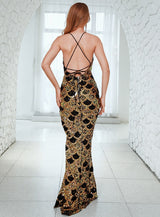 Disco Belle Black & Gold Sequin High Split Maxi Dress - Fashion Genie Boutique