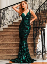 Shimmer Away Green Sequin Fishtail Maxi Dress - Fashion Genie Boutique