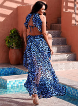 Dream Away Blue Leopard Dipped Hem Maxi Dress - Fashion Genie Boutique