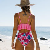 Tessa Pink Peplum Floral Print Bikini Swimsuit - Fashion Genie Boutique