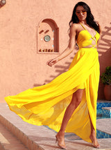 Cutting Ties Yellow Cut Out Halter Maxi Dress - Fashion Genie Boutique
