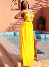 Cutting Ties Yellow Cut Out Halter Maxi Dress - Fashion Genie Boutique