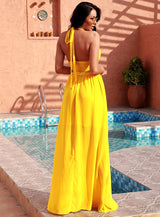 Cutting Ties Yellow Cut Out Halter Maxi Dress - Fashion Genie Boutique