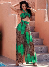 Goodas Green Leopard Crop Top Wide Leg Trousers Co-Ord - Fashion Genie Boutique