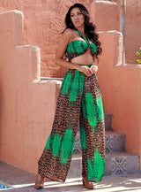 Goodas Green Leopard Crop Top Wide Leg Trousers Co-Ord - Fashion Genie Boutique