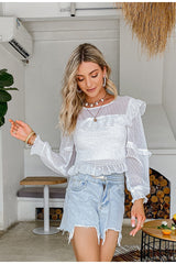Forever White Long Sleeve Ruffle Top - Fashion Genie Boutique