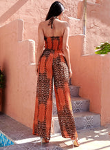 Goodas Orange Leopard Crop Top Wide Leg Trousers Co-Ord - Fashion Genie Boutique