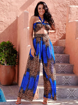 Goodas Blue Leopard Crop Top Wide Leg Trousers Co-Ord - Fashion Genie Boutique