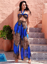 Goodas Blue Leopard Crop Top Wide Leg Trousers Co-Ord - Fashion Genie Boutique