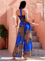 Goodas Blue Leopard Crop Top Wide Leg Trousers Co-Ord - Fashion Genie Boutique