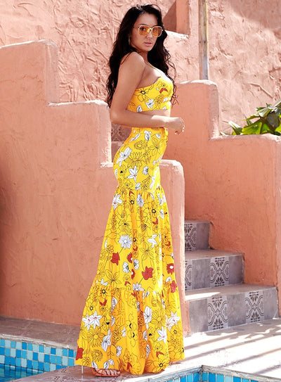 Girl Like You Yellow Floral Print Maxi Skirt - Fashion Genie Boutique
