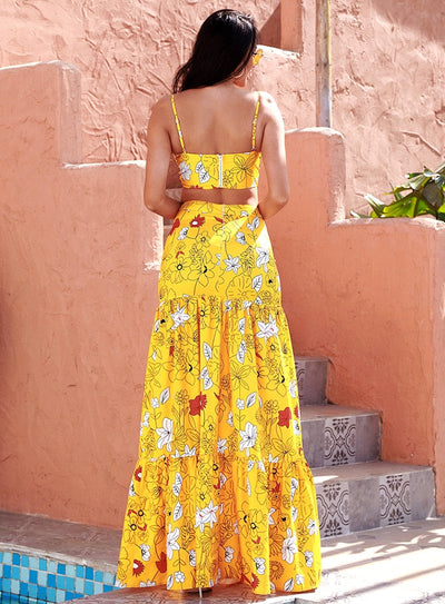 Girl Like You Yellow Floral Print Maxi Skirt - Fashion Genie Boutique