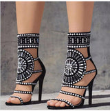 Out All Night Black Rhinestone Embellished Gladiator Heels - Fashion Genie Boutique