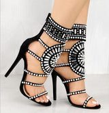 Out All Night Black Rhinestone Embellished Gladiator Heels - Fashion Genie Boutique