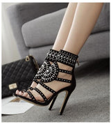 Out All Night Black Rhinestone Embellished Gladiator Heels - Fashion Genie Boutique