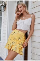 Last Chance Yellow Floral Ruffle Mini Skirt - Fashion Genie Boutique
