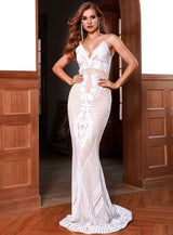Savannah White Sequin Fishtail Maxi Dress - Fashion Genie Boutique