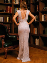 Champagne On Ice Silver Sequin Split Maxi Dress - Fashion Genie Boutique