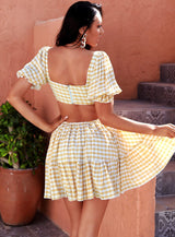 Angie Yellow Checked Ruffle Mini Dress - Fashion Genie Boutique