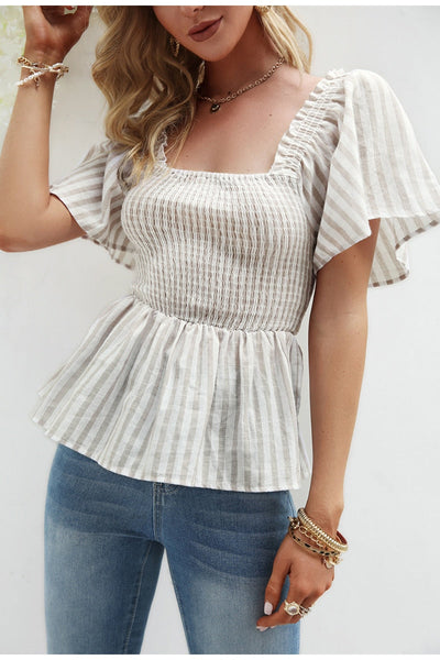 Charming White Stripe Peplum Top - Fashion Genie Boutique