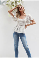 Charming White Stripe Peplum Top - Fashion Genie Boutique