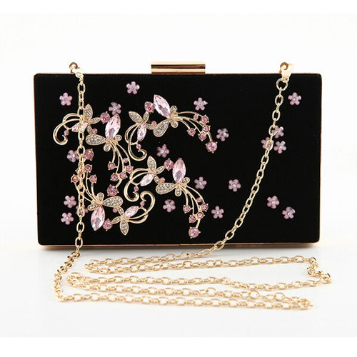 Women’s Black Rhinestone Embroidered Clutch Handbag - Fashion Genie Boutique