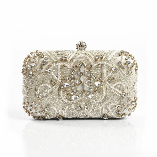 Women’s Beige Rhinestone Embellished Clutch Bag - Fashion Genie Boutique