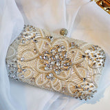 Women’s Beige Rhinestone Embellished Clutch Bag - Fashion Genie Boutique