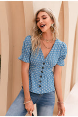 Skyler Blue Button Up Floral Print Top - Fashion Genie Boutique