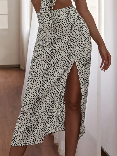 Davina White Polka Dot Split Midi Skirt - Fashion Genie Boutique