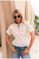 Camilla White Floral Print Peplum Top - Fashion Genie Boutique