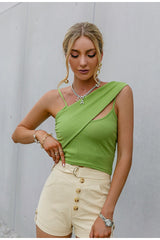 Shara Green Ribbed Asymmetrical Top - Fashion Genie Boutique