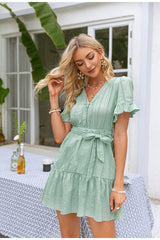 Gabriele Green Button Up Mini Dress - Fashion Genie Boutique