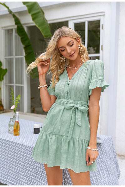Gabriele Green Button Up Mini Dress - Fashion Genie Boutique
