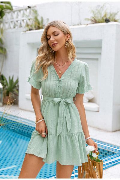 Gabriele Green Button Up Mini Dress - Fashion Genie Boutique