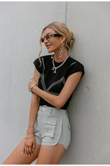 Anya Black Studded T-Shirt - Fashion Genie Boutique