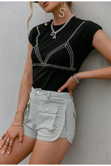 Anya Black Studded T-Shirt - Fashion Genie Boutique