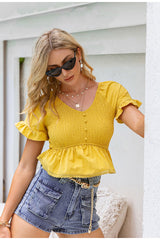 Your Woman Yellow Ruffle Peplum Top - Fashion Genie Boutique