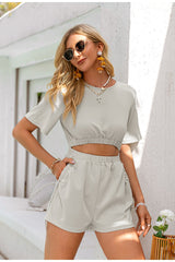 Bell Me Grey Cropped T-Shirt & Shorts Co-Ord - Fashion Genie Boutique