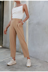 Girl Goals Khaki High Waisted Straight Leg Trousers - Fashion Genie Boutique