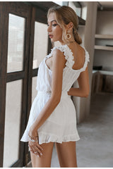 French Fancy White Cotton Playsuit - Fashion Genie Boutique