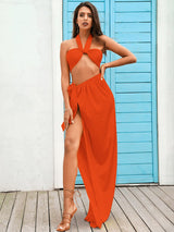 Rosalyn Orange Halter Top & Wrap Skirt Co-Ord - Fashion Genie Boutique