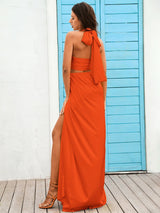 Rosalyn Orange Halter Top & Wrap Skirt Co-Ord - Fashion Genie Boutique