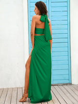 Rosalyn Green Halter Top & Wrap Skirt Co-Ord - Fashion Genie Boutique