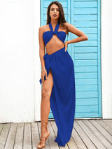 Rosalyn Blue Halter Top & Wrap Skirt Co-Ord - Fashion Genie Boutique