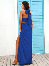Rosalyn Blue Halter Top & Wrap Skirt Co-Ord - Fashion Genie Boutique