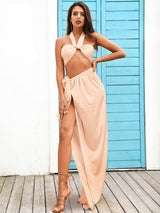 Rosalyn Beige Halter Top & Wrap Skirt Co-Ord - Fashion Genie Boutique